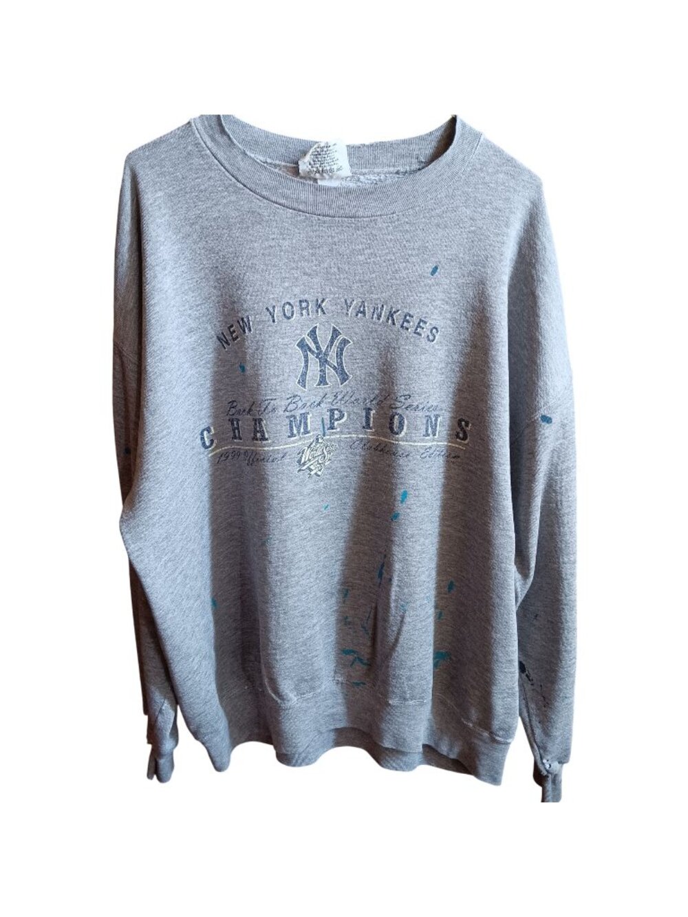 2XL Paint Splatter Sweatshirt New York Yankees Lee Sport Distressed 1990s